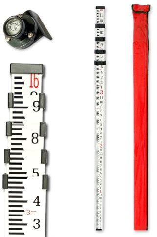 Grade Rod，16-Foot Aluminum Grade Rod - 10ths，Grade Stick,Grade Stick for Laser Level，Survey Rod，Grade Rods，Survey Pole，With Bubble Level, 5-Stage Telescopic，Double-Sided Scale Telescopic Leveling Rod
