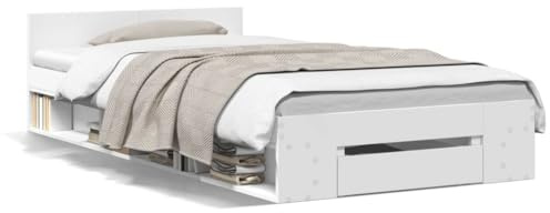 IKAYAA Bett 100x200 mit schubladen Bettgestelle mit Lattenrost und Schubladen Stauraumbett 100x200 Bett mit Stauraum und Kopfteil Doppelbett Holzbett Jugendbett-Weiß-100 x 200 cm