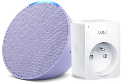 Echo Pop | Lavande + Tapo Matter Prise Connectée, Fonctionne avec Alexa - Kit de démarrage Maison connectée