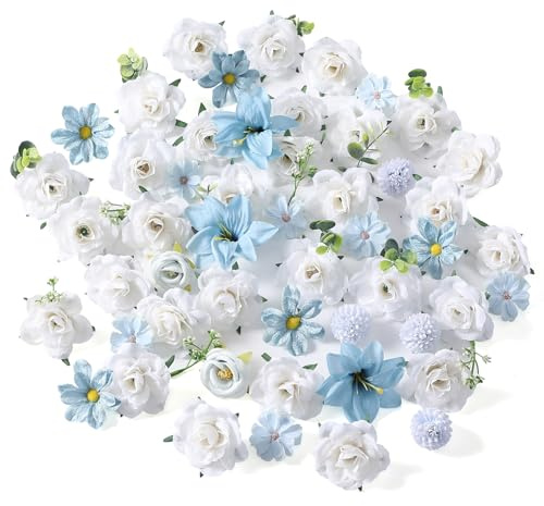 JUSTOYOU Künstliche Blume Blau, Seide Blume Combo Box Set mit Stängeln, gefälschte Rose, Hydrangea Blume, Eukalyptus DIY Hochzeit Hochzeitsstrauß für Blumenarrangements Party Home Decor (Blau)