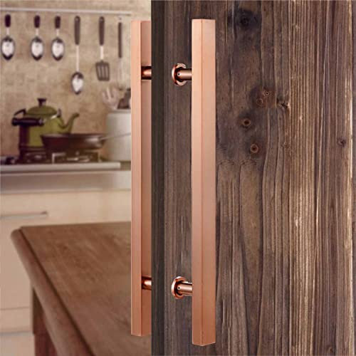 Stylish Pink Wood Glass Door Pull Handle Double Sided Stainless Rectangle Pull for Interior and Exterior Doors Modern Entrance Gate Pull Bar (Size: 60cm/23.6in 40cm)