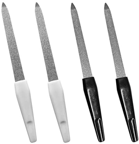 4pcs Metal Nail File Professional Nail File Nail Files Natural Nails Double Sided Nail Files Nails Accessories Tools for Home Salon Use(White/Black,14.8cm)