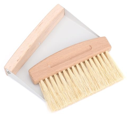 Desktop Broom and Dustpan Set, Mini Dustpan and Brush Set Wooden Handheld Broom and Dustpan Set for Cleaning Desktop Bed Car Animal Cage & Windowsill(White)