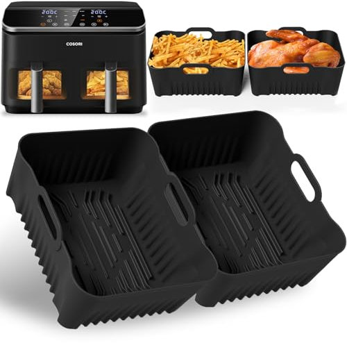 2er Set Silikonform für COSORI Heißluftfritteuse 8,5L – Passend für Dual Zone Air Fryer XXL, Wiederverwendbare Antihaft-Einsätze, Leicht zu Reinigen, Perfektes Zubehör für COSORI CAF-R901-AEU Airfryer