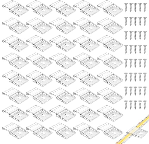 Duluok 40 Stück Klare Befestigungsclips für Leuchtventile | Geeignete Befestigung mit Sicheren Schrauben für 10mm LED Streifen IP30/IP65 2-4 Pin für Inneninstallation