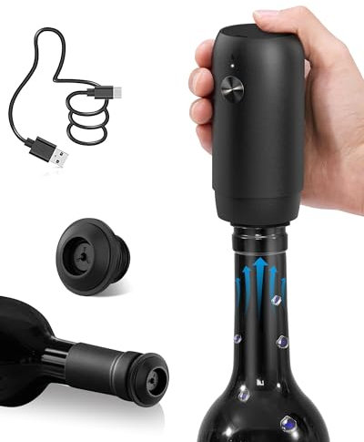 ZOYIDOUX Weinpumpe-Set - Ein-Knopf-Elektrischer wein Vakuumpumpe mit 1 Wiederverwendbar Stopper - USB-C Wiederaufladbar - Hält Wein 10 Tage Frisch - Ideales für Weinliebhaber