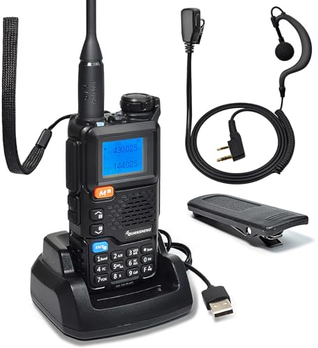 Quansheng UV5R Plus VHF UHF Tragbares Walkie Talkie FM NOAA Zwei-Wege-Funkgerät für Studio/Außenbereich/Auto (mit G-förmiger Hörmuschel) | FM NOAA Zwei-Wege-Radio für Studio/Outdoor/Auto