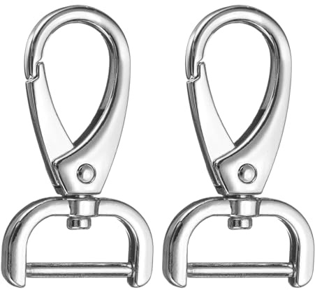 QUARKZMAN 2 Stück 20 mm D-Ring Abnehmbarer Karabinerhaken Schwenkbarer Karabiner mit Schiebeschnalle Hummerkrallenverschluss für Taschengurt Schlüsselanhänger Tasche DIY Handwerk (Silber)