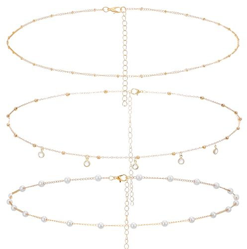 Qianyu 3PCS Gold Plated Body Chains Waterproof Sexy Waist Beads Chain Boho Beach Waist Chains Belly Chain Jewelry Accessories Layered Daily Belts Gifts for Women Christmas