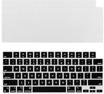 2 Piezas Cubierta del Teclado Compatible con MacBook Air/Pro 13,6 14 16 15,3 Pulgadas 2025-2021(M4/M3/M2/M1) A3240 A3241 A3112 A2918 A3186,Funda de Teclado Negro translúcido y translúcido TPU