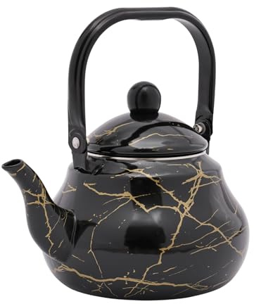 2L Emaille Wasserkessel, Teekessel, Wasserkessel Gasherd, Teekanne Gusseisen, Retro-Stil, Für Küche, Büro, Picknick, Elektroherd, Induktionsherd, Schwarz