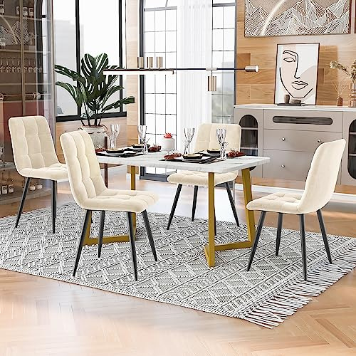 Rechteckiger Esstisch mit 4 Stühlen Moderner Küchentisch Set für Küche Esszimmer Wohnzimmer Essgruppe 5-teilig für 4 Personen Golden + Beige 117x68x75 cm