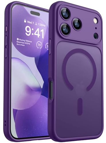 CANSHN Coque Magnétique pour iPhone 17 Pro (6,3 Pouces), Compatible avec MagSafe, [Protection Complète de l'appareil Photo] Housse Fond Mat Translucide,Violet Foncé