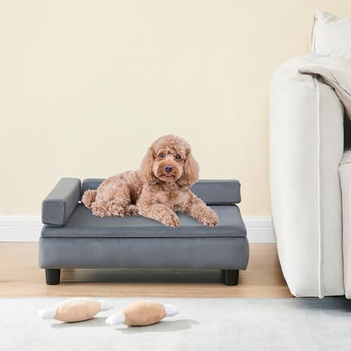 [en.casa] Cuccia per Animali Domestici di Piccola e Media Taglia Lettino Divano Imbottito per Cani e Gatti 60x45x24 cm con Cuscini Laterali e Contenitore - Grigio