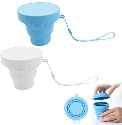 Doukesh 2 Pack Silicone Foldable Cup with Lid 170ML Collapsible Cup Camping Cup Collapsible Travel Mugs for Picnic Camping Outdoor Hiking Travel