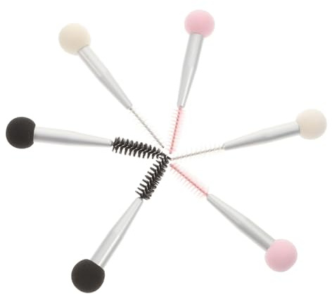 BAZEITFLOW 6 piezas Aplicadores de Maquillaje Esponja Doble Cabeza para Base Sombras y Pestañas Incluye Unidades Blanco Rosa y Negro con Mango Mate para Aplicación Precisa y Profesional