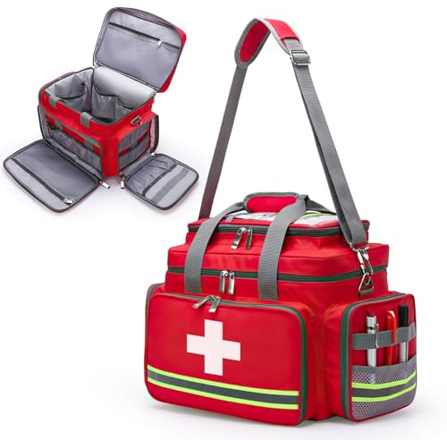 Cassetta Pronto Soccorso Professionale Borsa Medica Trauma con Riflettente, Grande Capacità Borsa Medica di Emergenza, Portatile Impermeabile First Aid kit Vuota per Casa Sportiva Viaggi -Rosso