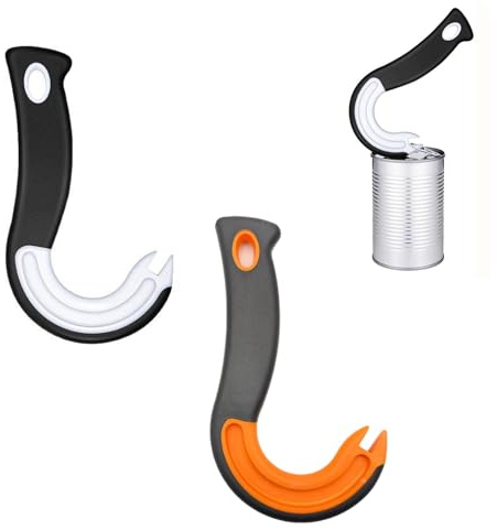 LIMEOW 2 abrelatas, diseño en forma de J, adecuado para ancianos, niños y personas con fuerza limitada de la mano, refrescos manuales, cerveza y bebidas enlatadas (blanco y naranja)