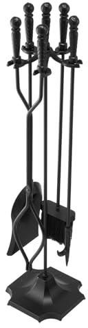 VEVOR Set di Attrezzi per Camino, 5 Pezzi, con Supporto a Cinque Punte, Pinze, Paletta per Cenere, Spazzola, Attizzatoio per Caminetto, Accessori per Camino in Ferro Battuto per Falò, Nero