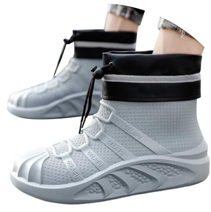 2026 - Botas térmicas de invierno para hombre, zapatos de trabajo para senderismo, suela de lengüeta hasta la rodilla, de gamuza, clima frío, caminata por la ciudad, agarre ligero, gris, 39 1/3 EU