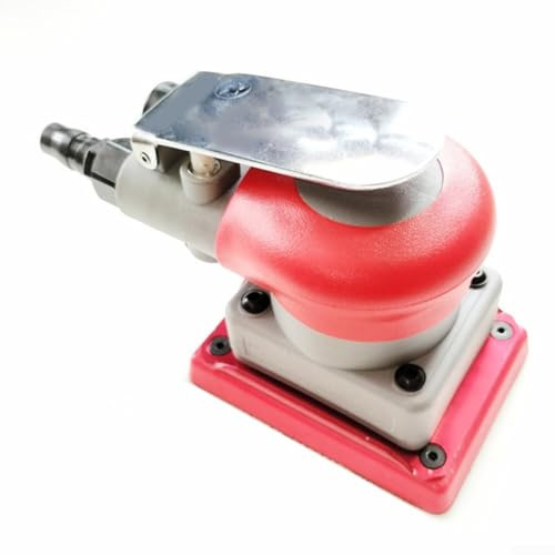 Square Pneumatic Air Sander, 10000 RPM Orbital Polisher for Car Waxing and Bodywork, with Dust Bag and Adjustable Speed, Red