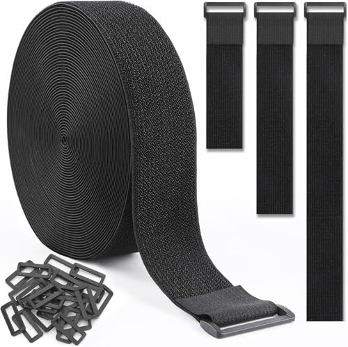 GDSZ LAERSI Klettband 2.5CMx12M mit 50 Schnalle, Frei Zuschneidbar Klettverschluss Band, Kabelbinder Wiederverschließbar zum Organisieren Ihrer Kabel, Schläuche,Seil usw