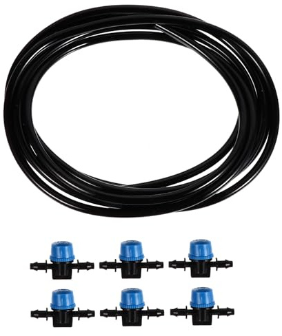 EPIGEIST Conector de Manguera para Acuario Ajustable con Válvula de Control de Flujo, Manguera de Silicona Negra de 3 Metros, 7 Piezas con Tapas Azules, Accesorios para Peceras y Sistemas