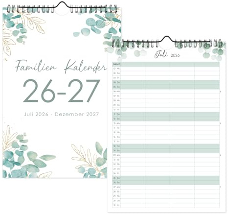 Familienkalender 2026/2027 4 Spalten, 18 Monate Kalender Familienplaner Wandkalender von Juli 2026 bis Dezember 2027, Paarkalender Planer für Zwei Jahreskalender für Familien Büro, 30x21cm