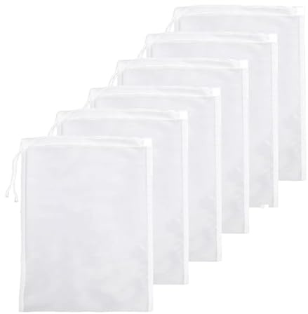 Lot de 6 Sacs à Lait Végétal Réutilisables en Nylon Bio 20x30cm, avec Cordon de Serrage - pour Fromage, Jus, Café et Lait Végétal