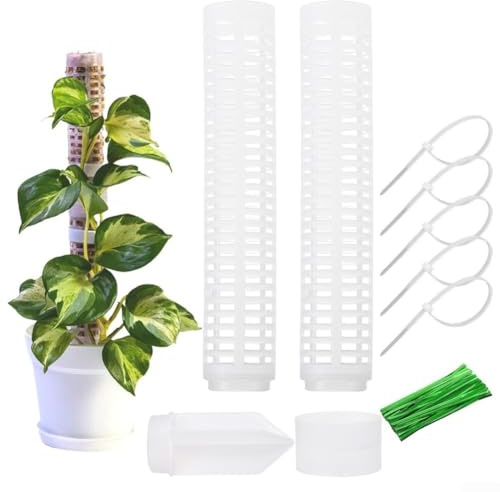 TDCuizent Plastic Moss Rod Trellis Set for Climbing Plants – Sectional Detachable Plant Support Pole with 20 Plant Bands for Monstera Philodendron & Ivy Indoor Vertical Growth(17 * 4cm)