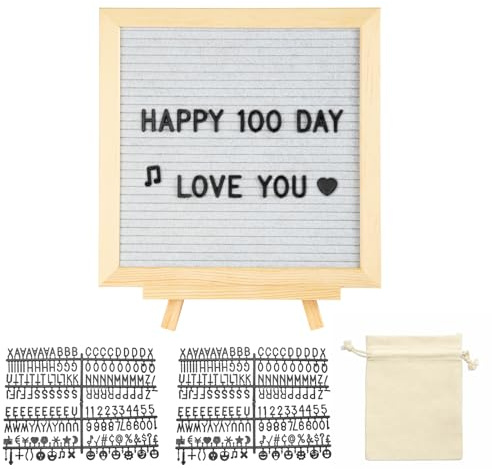 BLUE BAZAAR Felt Letter Board 25.5x25.5x2cm Wooden Felt Memo Board 204 Letterboard Letters Symbols & Emojis Customisable Message Letterboard w/Wooden Frame for Home Decor & Office (White)
