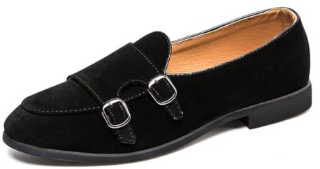 ZARAPLUS Mocasin Hombre de Ante con Doble Hebilla Zapatos Monkstrap Elegantes Loafers Casuales Slip-on para Vestir, Boda y Oficina