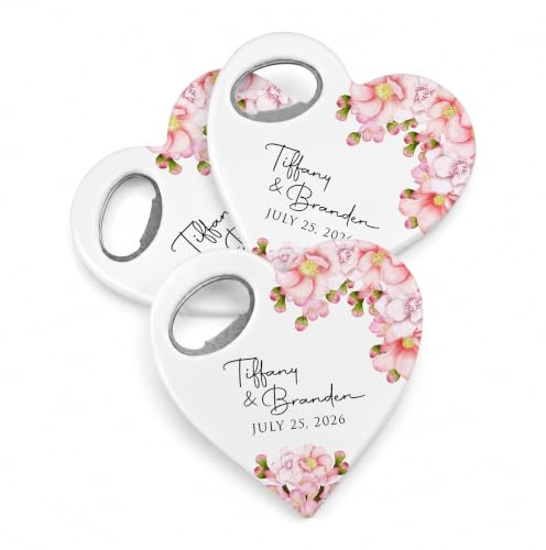 BABY SHOWER CHOCOLATE Apribottiglie Magnetico a Cuore Personalizzato per Matrimonio – Bomboniera per Invitati con Nomi e Data – Apribottiglie con Calamita Personalizzabile – 30, 50 o 100 Pezzi