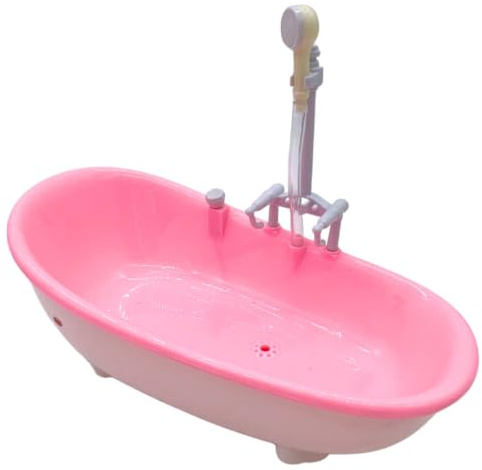 BeVistoso Dollhouse Furniture Electric Baby Doll Bathtub for Bathroom Decor, 6.5x8.8x3.7 Inch, with Shower Sprayer Miniature Furniture