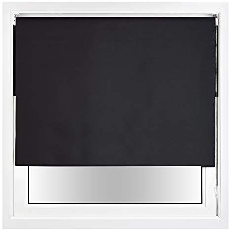 FURNISHED Blackout Roller Blind with Metal Fittings Trimmable Insulated Thermal Fabric Heavy-duty Easy Install Brackets Window Roller Blinds - Black, 60W x 165H cm