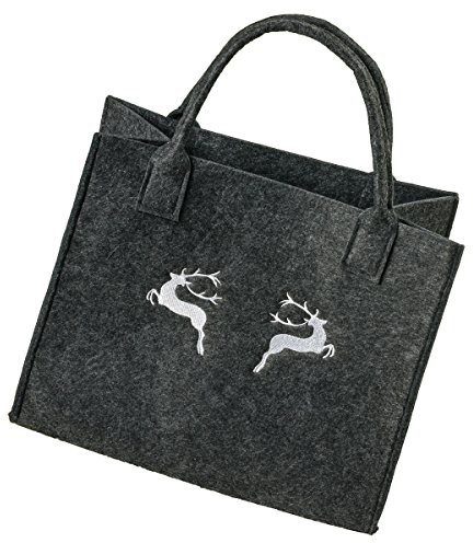 LA FIORE 24 Filztasche Filz Einkaufsshopper Damen Henkeltasche Handtasche Festival Dirndl Hirsch Stickerei (Dunkelgrau-Hirsch)