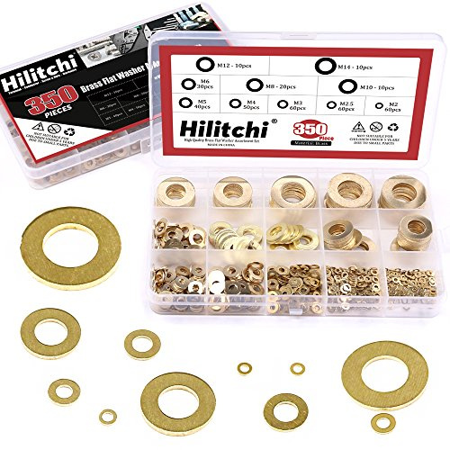 hilitchi 350-pcs [10 – tamaño] latón juego de Surtido de arandelas planas – M2, M2,5 M3 M4 M5 M6 M8 M10 M12 M14