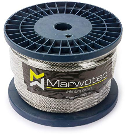 Marwotec Cavo metallico in acciaio inossidabile 3 mm, 50 m, 7 x 7 secondo DIN 3055, superficie liscia, carico di rottura 517 kg