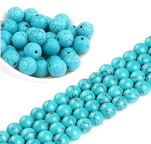 Perlin Türkis Perlen 6 mm Naturstein Rund Schmuckperlen für Armband und Kette DIY Schmuckherstellung Edelstein Perlenstrang Blau