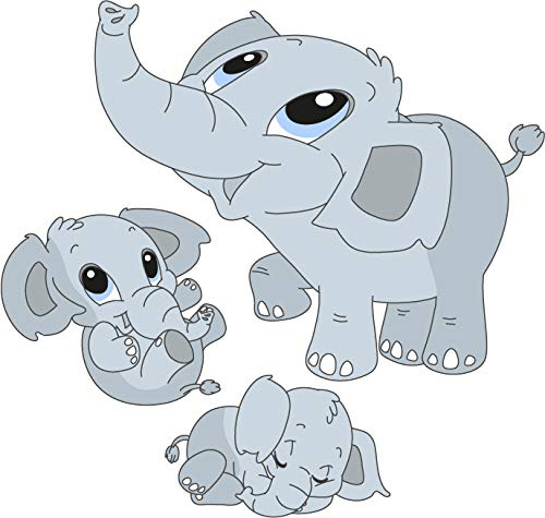 Bambinella® Aufbügler - Motiv: 3 Elefanten. 1 Elefant in ca. 20cm und 2 weitere in je ca. 10cm – gedruckte Velour/Flock Applikation zum selbst Aufbügeln.