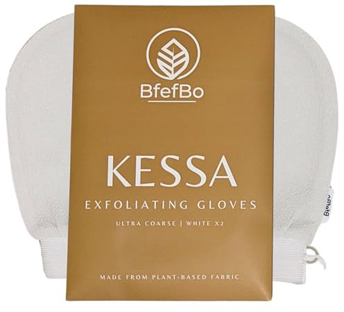 BfefBo Exfoliating glove, white, kessa mitt, natural shower loofah, exfoliating body scrub, tan removal, plant based