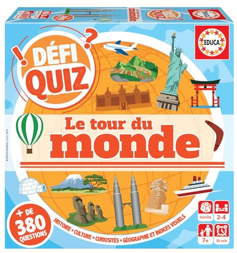 Educa - Defi Quiz - Le Tour du Monde. Découvrez Le Monde en Jouant à ce Jeu de Quiz Amusant. Recommandé pour Les 6 Ans et Plus (18156)