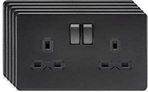 Screwless 13A 2G DP switched socket - matt black with black insert