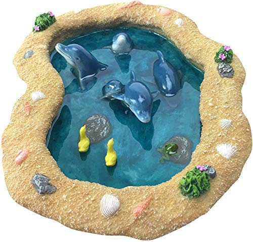 GlitZGlam The Blue Dolphins, laghetto in miniatura per giardino fatato, accessorio da giardino incantato