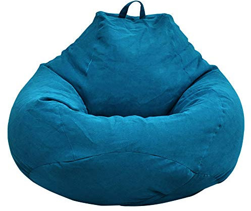 Ghopy Funda de puf, sin relleno, para adultos y niños, gigante, de tejido, L (100 x 120 cm) para salón, gran sofá, tumbona, interior y exterior, azul