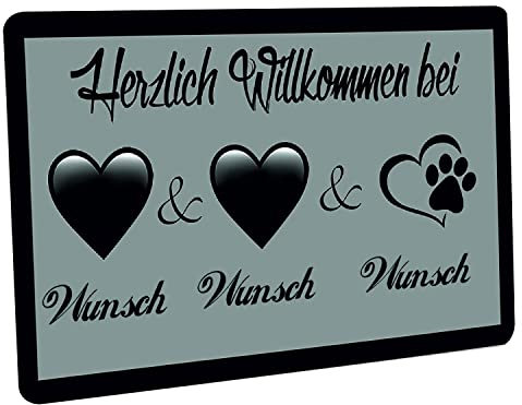Crealuxe Fussmatte mit Wunschtext/Wunschname Herzlich Willkommen bei ... - 60x40 cm - Gummi Rückseite/rutschfest - Filzoberfläche - Bedruckte Türmatte - Innenmatte - Schmutzmatte