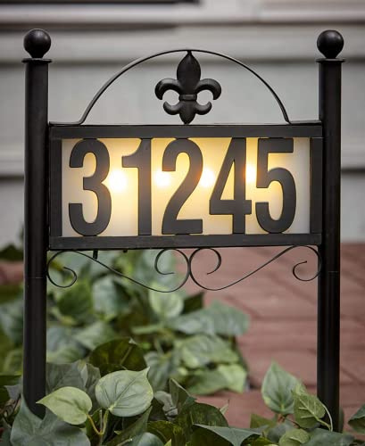 DoinMaster Solar Metal Address Signs for Yard with 50 Customizable House Numbers for Outside - Any Combination, with Warm White & Cold White, Weather-Resistant Solar-Powered LED Illuminated Address Plaques (Double Stake Item)