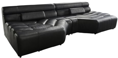 KAWOLA Big Sofa XXL Couch mega Sofa Ledersofa Tara Leder Vintage Wohnlandschaft mit Kissen Fernsehcouch große Sitzfläche 286x76x143cm (B/H/T) Farbe schwarz
