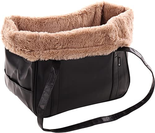 Hundetasche - Tragetasche Armando Schwarz – 36x22x29cm – Kunstleder – Plüsch-Innenhülle herausnehmbar – Boden abnehmbar – Sicherheitsleine – Standfüße – Tasche