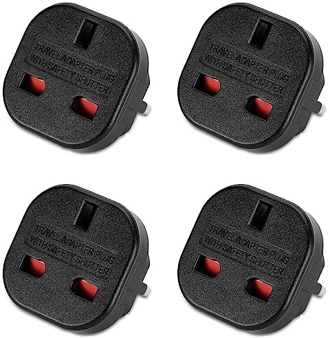 4 Stück Reiseadapter - UK auf DE Adapterstecker, 3-polig UK auf 2-polige EU-Steckdose für Frankreich, Irland, Niederlande, Polen, Schweden